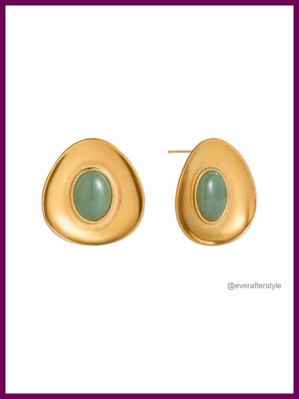 Green Aventurine 18K Gold Finish Stud Earrings Vintage Statement